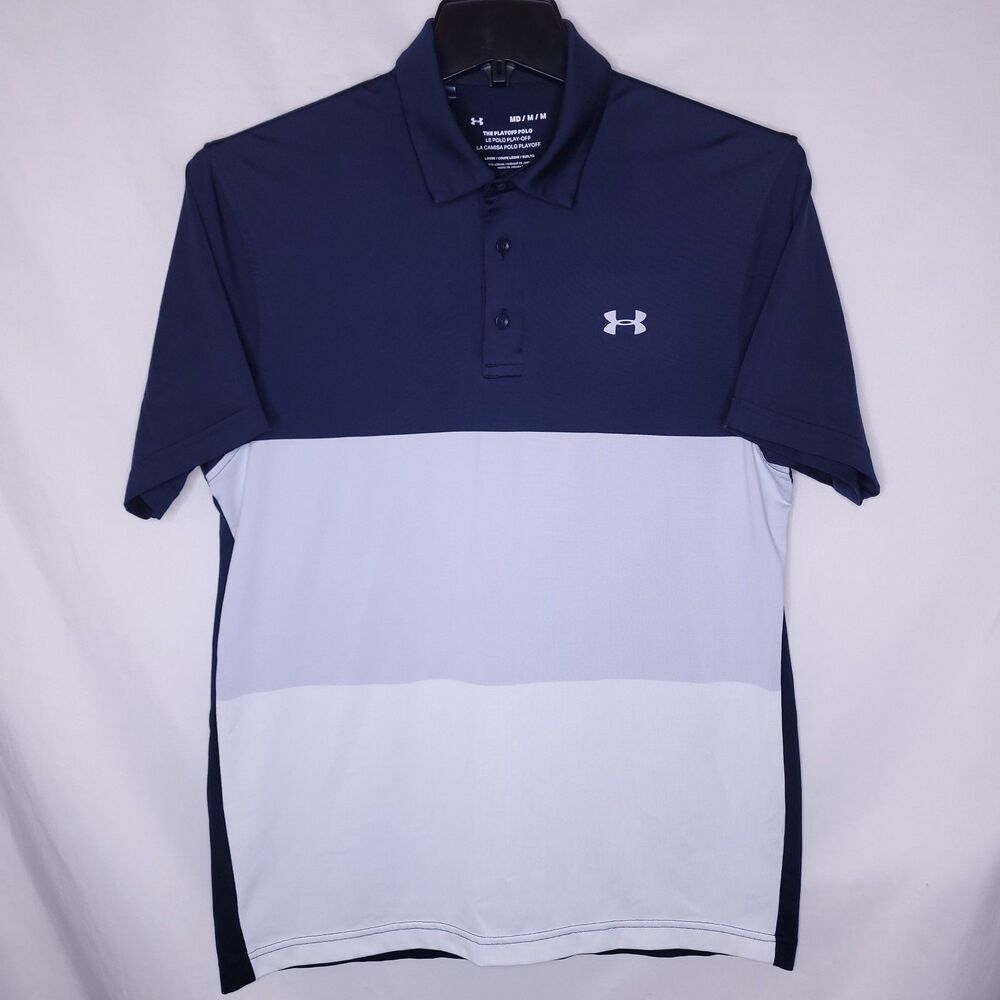 Under Armour Playoff Polo Mens Medium Navy, Gray, White Colorblock HeatGear